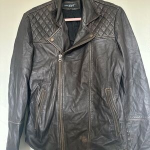 Black Rivet Brown Bomber Jacket with Distressed Leather